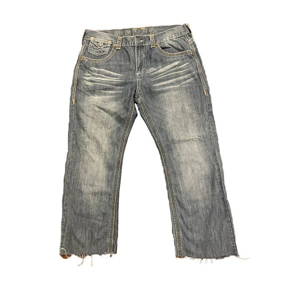 Xtreme Couture Jeans Mens 36x27 Denim Embroidered Thick Stitch Pocket Flap Cross - Picture 1 of 5